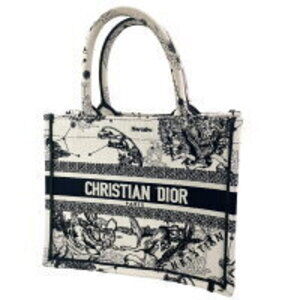 Christian Dior Book Tote Toile de Jouy Handbag Zodiac Embroidery White Black